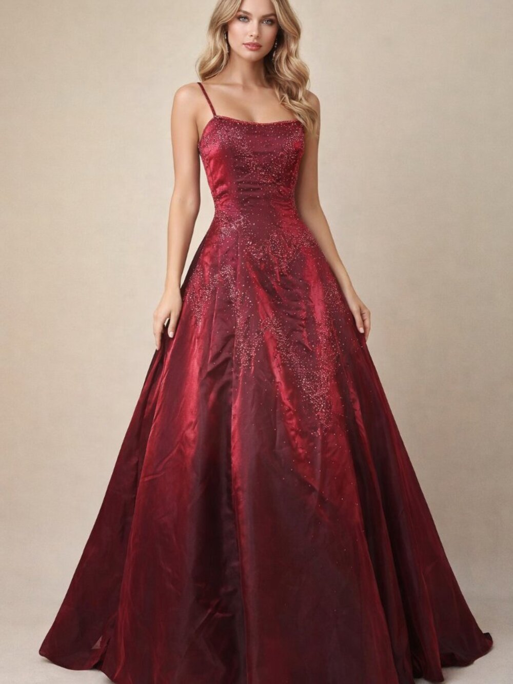 Vintage Sue Wong Nocturne Burgundy Iridescent Taffeta Beaded Gown, Size 4 - Picture 6 of 15